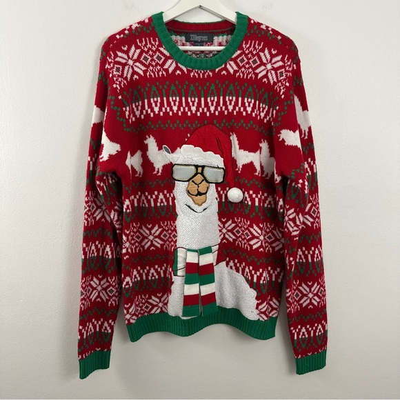 2/$20 33 Degrees Llama Mutli-color Ugly Christmas Sweater Men's Size L - Picture 1 of 6